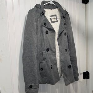 Fleece lined gray hoodie jacket